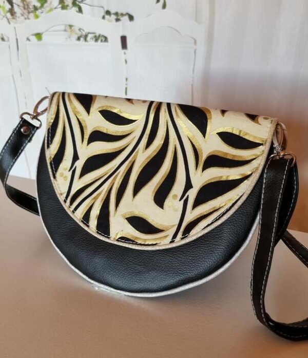 Pochette femme demi lune DIANE noir doré